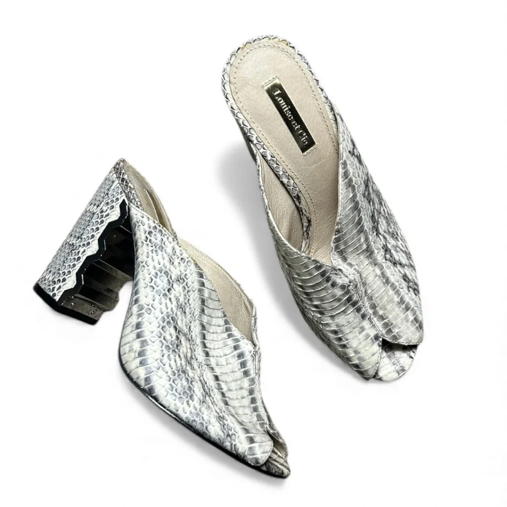 Louise Et Cie Korella Leather Snakeskin Print Heels Mules Size 8M